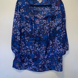Thin floral print sheer blouse